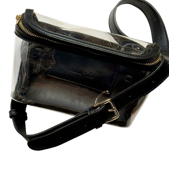 Mali & Lili Black Clear Gold Tone Zippered Adjustable Concert Festival Waist Bag - Picture 11 of 13
